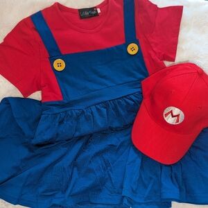 New Girl costume dress & hat 2pc size 6 - 16 yrs Mario Luigi Halloween Costume